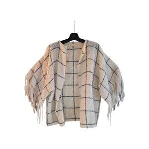 AYNI Design Lab Alpaca Poncho Open Cardigan Sweater Boho Fringe Artisinal Peru M